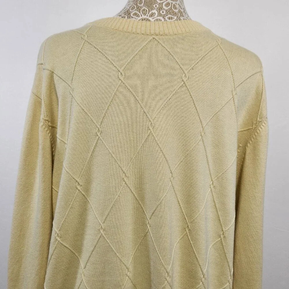 Vintage Oscar De La Renta Men’s Size Medium Yellow Long Sleeve Argyle Sweater